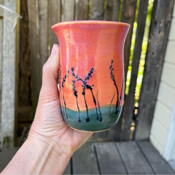 Handmade Hand Painted  Ceramic Pitcher Creamer Floral Sunset - Picture 10 of 13